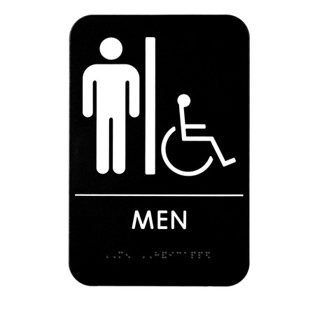 Alpine Industries Men's Braille Handicapped Restroom Sign, Black/Wht, ADA Compliant, 6"x9" ALPSGN-2